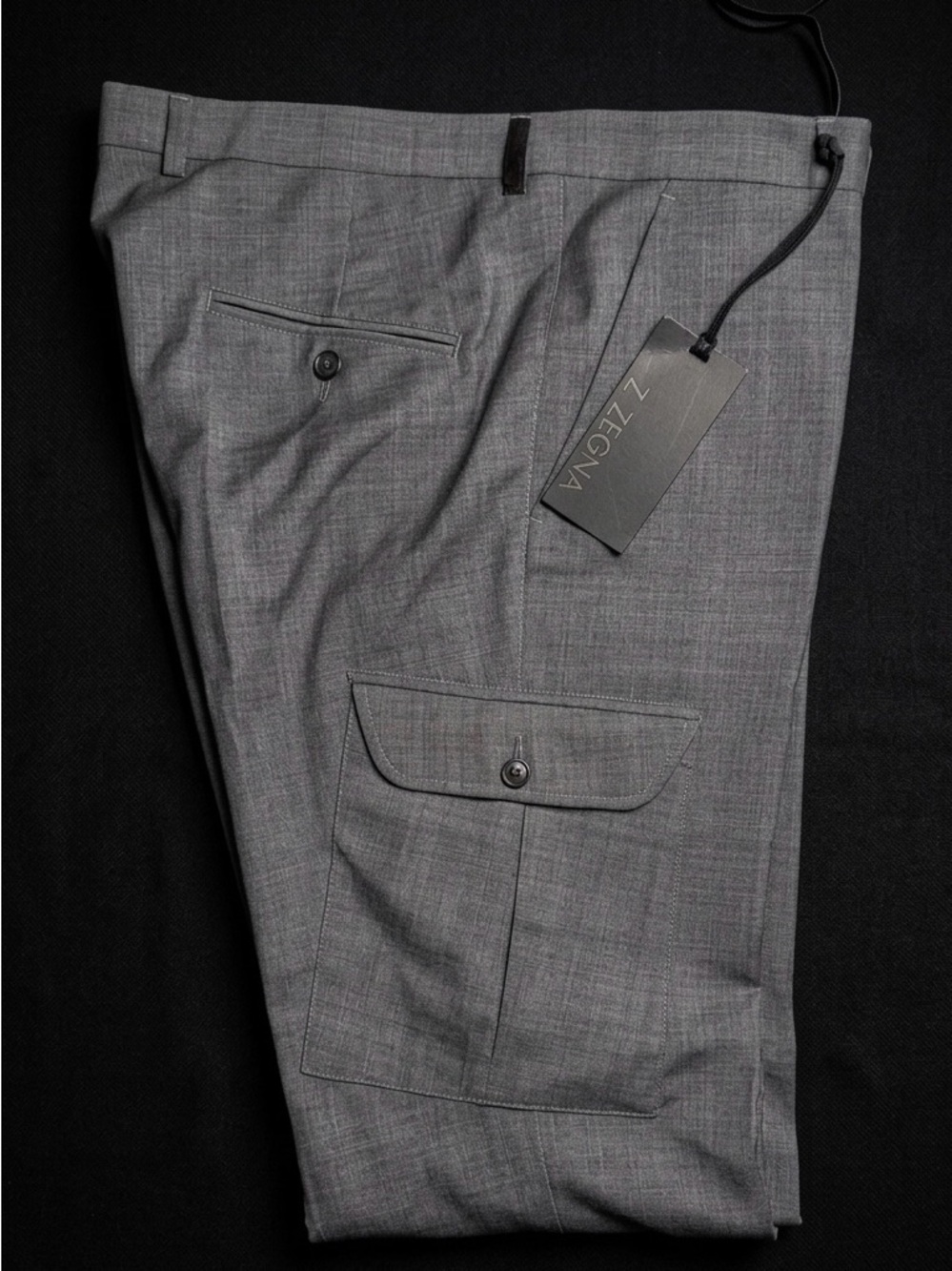 Z Zegna Grey 100% Wool Slim Fit Cargo Trousers – Flat Front – US 36 BNWT $895